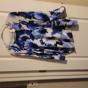 alfred dunner blue and white flowers light sweater size 3x